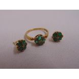 9ct yellow gold emerald and diamond ring and matching earrings, approx total weight 3.5g