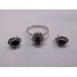 18ct white gold sapphire and diamond ring and a pair of matching earrings, approx total weight 4.7g