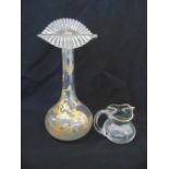 A French glass vase with gilt overlay and a glass milk jug