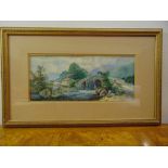 Jessie Huntley two framed and glazed watercolours of country scenes, signed bottom left, 18 x 42.5cm