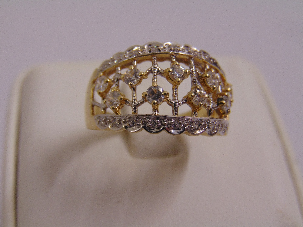 14ct yellow gold and cubic zircona dress ring, approx total weight 5.3g