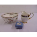 Wedgwood Kutani Crane fruit bowl, a Tuscan fine bone china jug and a Wedgwood Jasperware covered