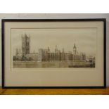 Marcel Schuette framed and glazed etching of The Houses of Parliament dated and signed bottom