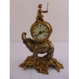 Brevattato brass and pewter mantle clock in the form of an elephant supporting a dial and movement