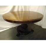 A Victorian mahogany circular tilt top dining table on circular base with claw feet