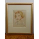 William Rothenstein framed and glazed coloured chalk study of a female, signed bottom right, 28 x