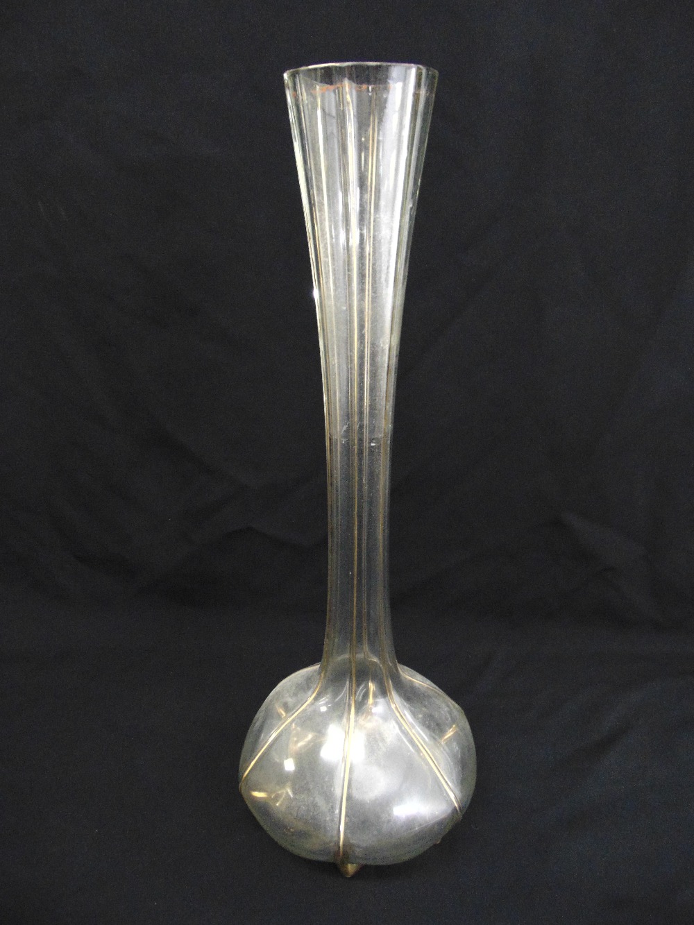 A French long stem glass vase with gilt decoration