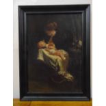 A framed oil on panel of a mother and child, 41 x 29cm