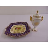 A Coalport neo-classical covered vase with gilded side handles and a Paragon cake plate