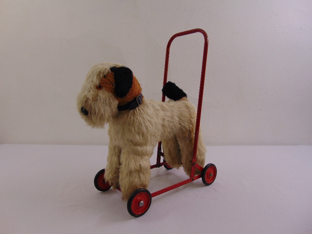 Triang baby push along dog with handle and four wheels, A/F