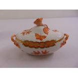 Herend oval covered dish decorated with flowers and butterflies