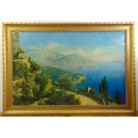 A framed oil on canvas of Sorrento Italian coastline, indistinctly signed bottom left, 74 x 118cm