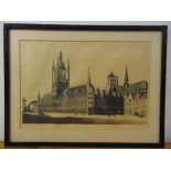 Marcel Schuette framed and glazed limited edition etching of The Famous Clock Tower of Ypres