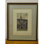 Marcel Schuette two framed and glazed etchings of The Guildhall London and a Band Stand, 19 x 11.5cm