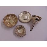 A William IV silver wine funnel London 1830, a George III silver wine funnel stand London 1796 and