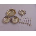 A quantity of silver and white metal to include four bonbon dishes and six spoons