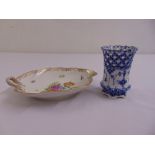 Royal Copenhagen blue and white vase and a Dresden leaf shaped dish decorated with sprays of
