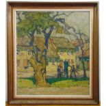 Richard Albitz 1876-1956 framed oil on canvas titled Das Gelbe Haus, signed bottom left, 55.5 x 48.
