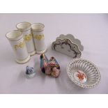 A quantity of Herend and Limoges to include figurines, a lattice work dish, a triple cylindrical
