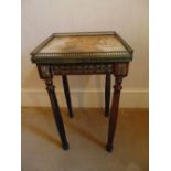 A square gilded metal and marble side table with galleried top