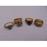 Four 9ct gold rings set with various stones, approx total weight 19.1g