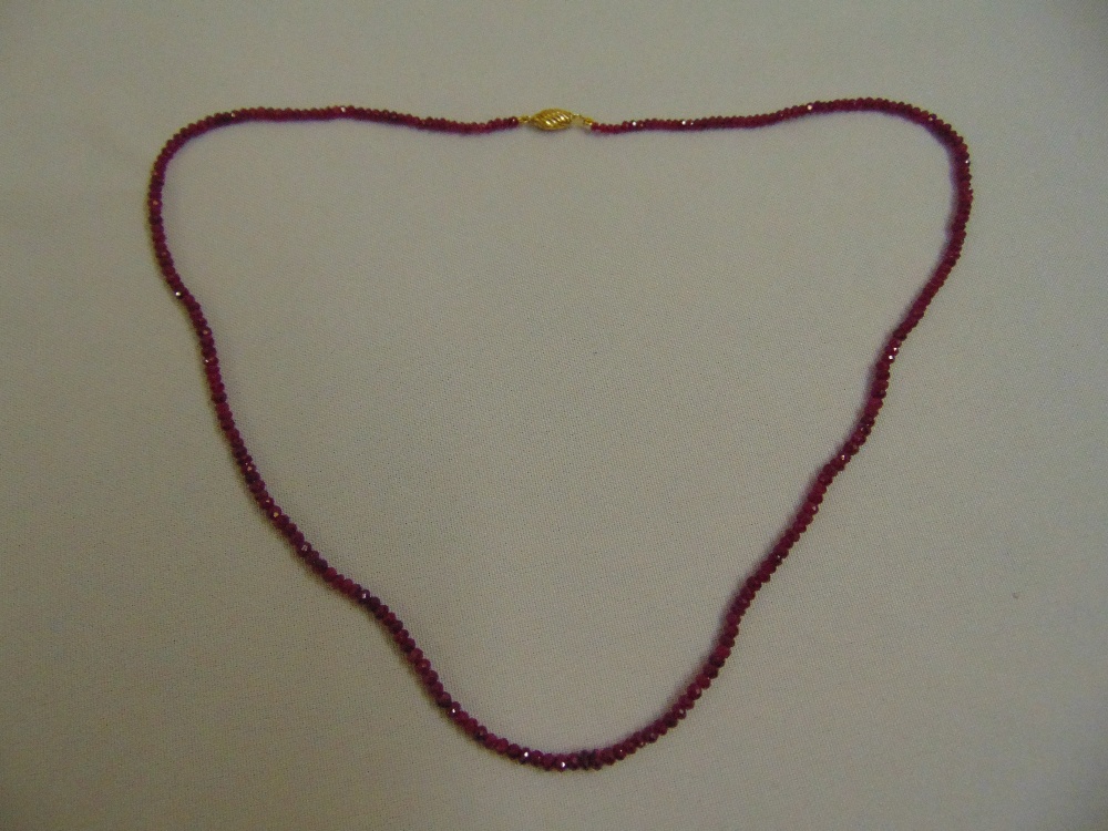 Ruby bead necklace with 18ct yellow gold clasp