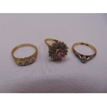 Three 9ct gold and diamond cocktail rings, approx total weight 6.9g