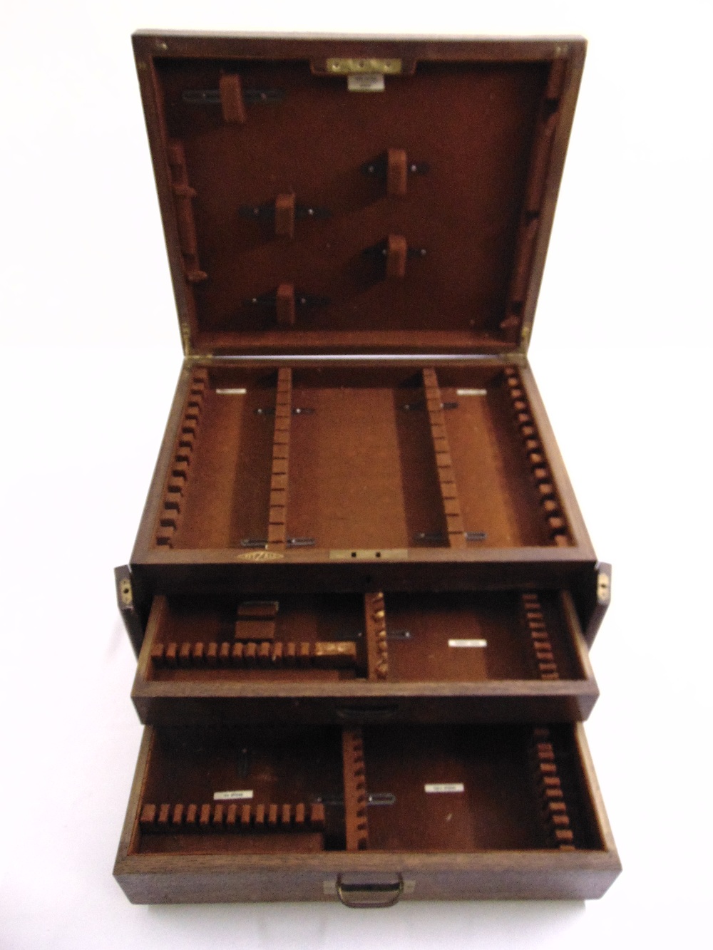 A rectangular oak flatware case with fitted interior, hinged top with two drawers - Image 2 of 2