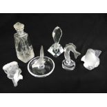 A quantity of Lalique to include a pin tray, figurines and two scent bottles, all A/F (6)
