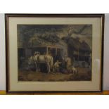 A framed and glazed mezzotint engraving titled The Farriers Shop, after James Ward RA, 47 x 60cm