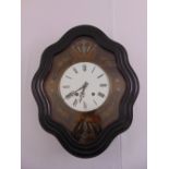 A 19th century French Vineyard wall clock, white enamel dial, Roman numerals, to include key and