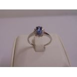 9ct white gold tanzanite and diamond cluster ring, approx total weight 2.1g
