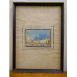 A framed and glazed 19th century miniature watercolour of The Castle at Naples, 7 x 10cm