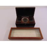 A 19th century rectangular mahogany tea caddy to include a glass mixing bowl and a glazed wooden