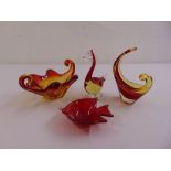 Three Murano glass bowls and a Murano figurine of a duck (4)