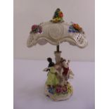 A Dresden figural group porcelain table lamp and shades