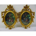 A pair of framed and glazed still life oil paintings of flowers, 16.5 x 11cm each