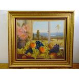 S. Sadoushi framed oil on canvas of a still life signed bottom right, 50 x 60.5cm