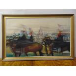 Francesc Sillue framed oil on canvas of Horseguards in Westminster, signed bottom left, 60.5 x 101.