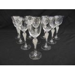 A set of ten Lalique style wine glasses with figural stems