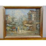 Burnett framed oil on canvas of a Parisienne street scene, signed bottom right, 19.5 x 24.5cm