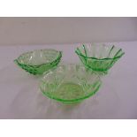 Three green glass bowls circa 1930