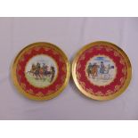 A pair of Vienna cabinet plates decorated with military themes, marks to the bases
