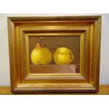 Ian Parker framed oil on board still life of pears signed bottom left, with label to verso, 14 x