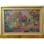 Charles Guerin framed oil on canvas of two ladies in a formal garden signed bottom left, 63.5 x