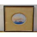 A. Coppolla framed and glazed watercolour of fishing boats in front of The Island of Capri, signed