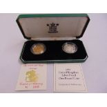 A cased 1993 gold proof sovereign and silver £1 proof coin to include COAs