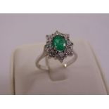 18ct white gold, emerald and diamond cluster ring, approx total weight 4.2g