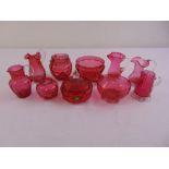 A quantity of cranberry glass vases and dishes (10)