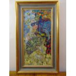 Mikhail Shegulor framed oil on canvas of figures at a masked ball, signed bottom left, gallery label